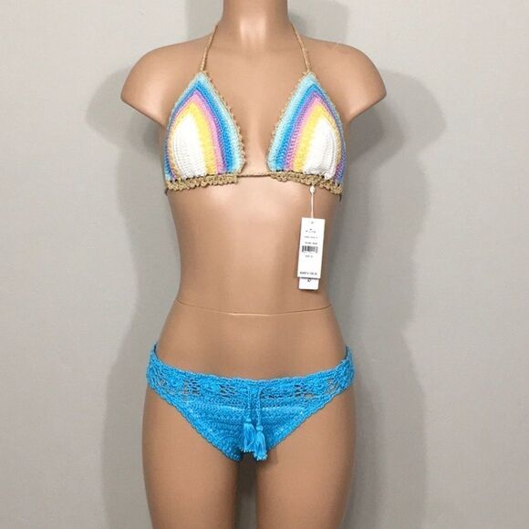 PILYQ Romance & blue crochet bikini set.M-top/L-bottom NWT - Picture 2 of 9